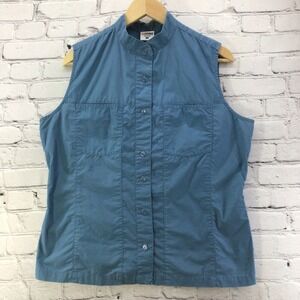 Sorel Top Womens Sz L Slate Blue Sleeveless Button up Western Style